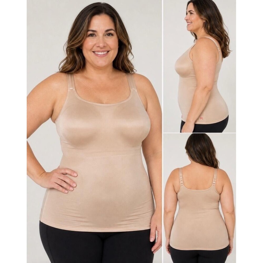 Ruby Ribbon Camisole Womens 42 Beige Full Support Wire Free Shaper Tank 1217